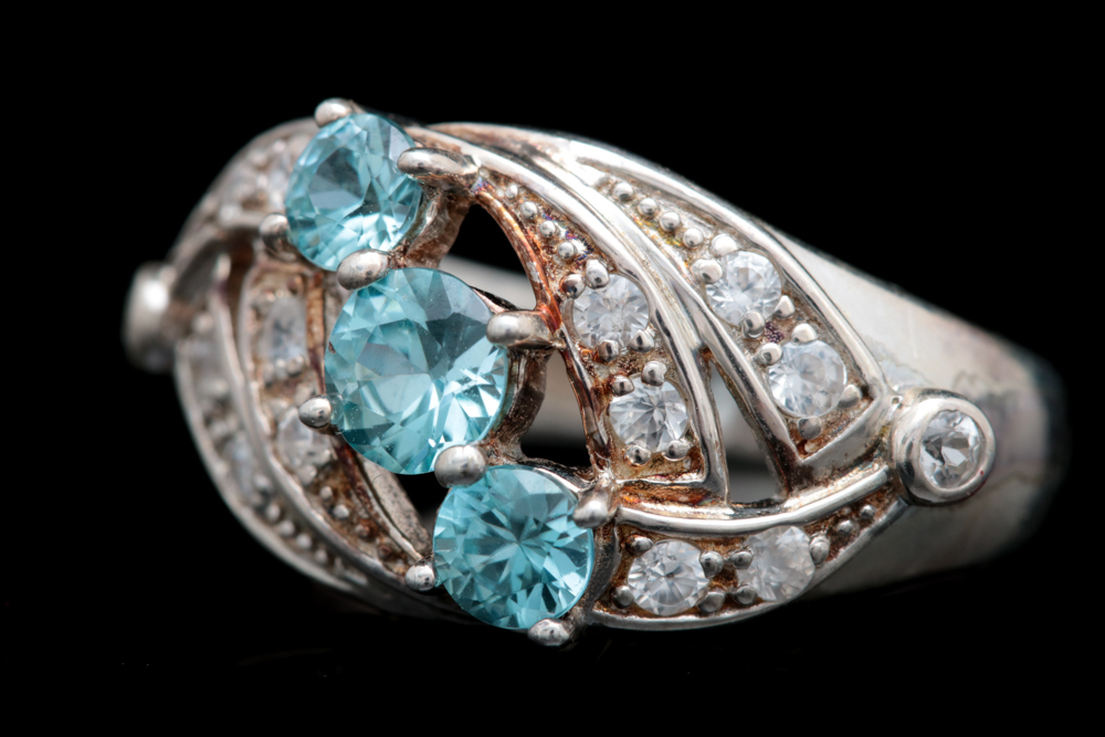 Sterling Silver Blue and White Zircon Ring