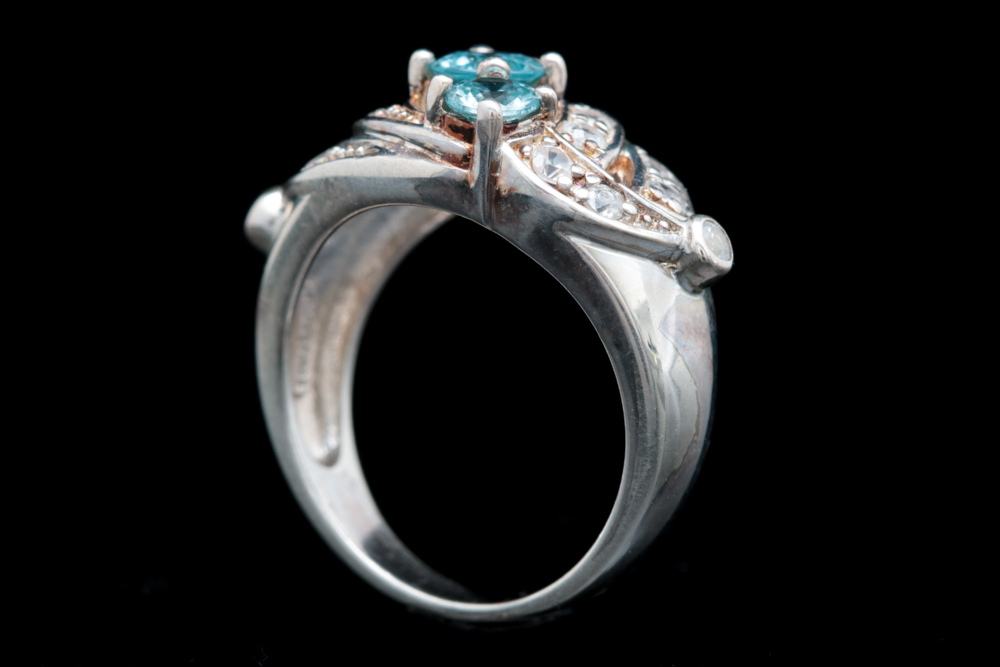 Sterling Silver Blue and White Zircon Ring