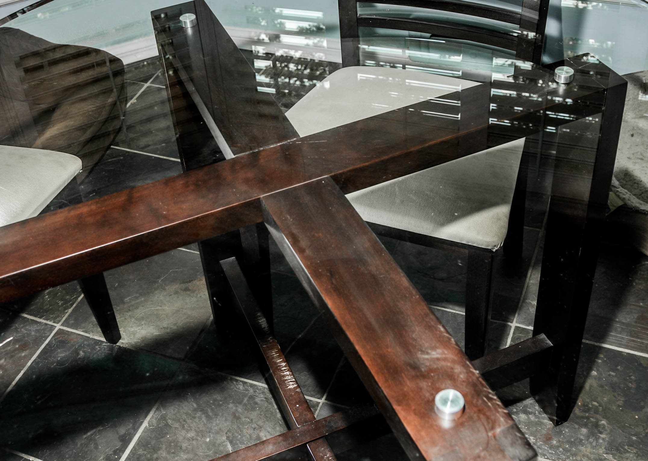 Contemporary Glass Top Table with Chairs