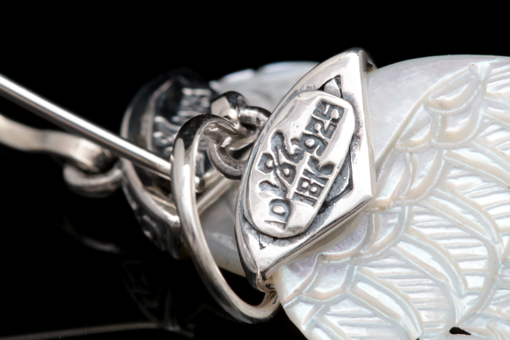 Robert Manse Sterling Silver and 18K Yellow Gold Carved Mother of Pearl Earrings