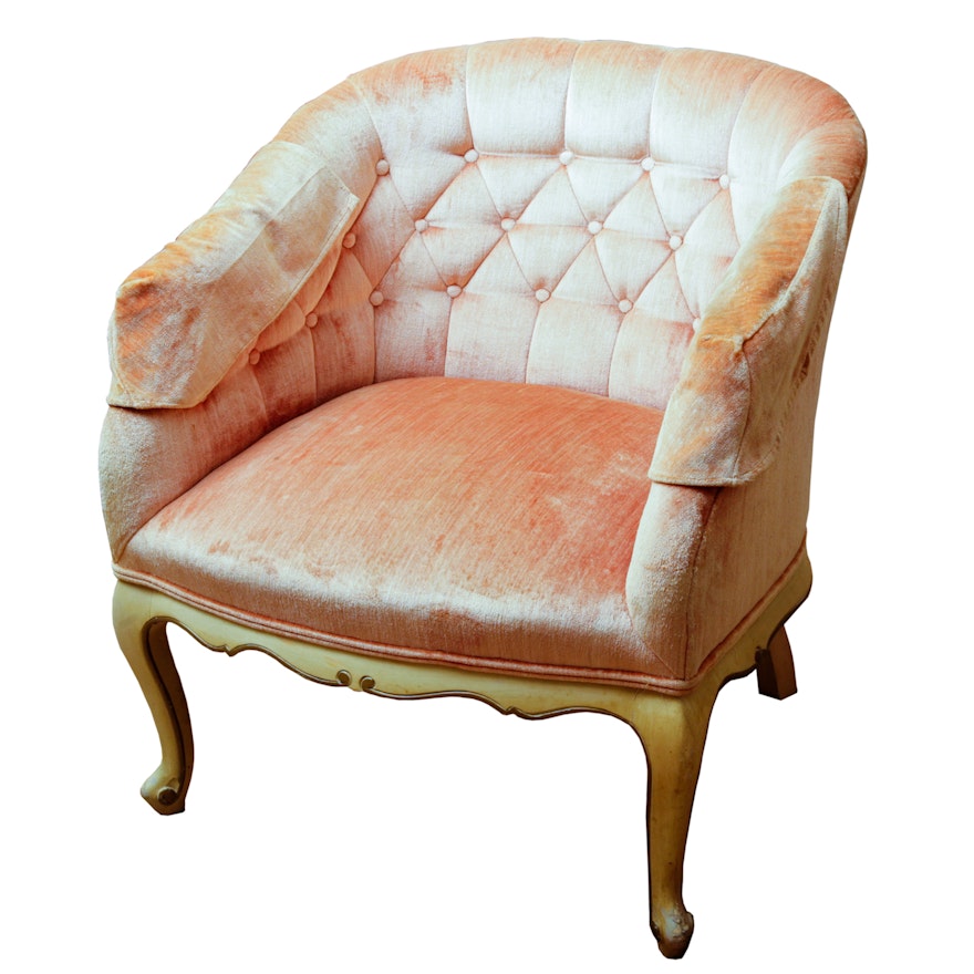 Vintage Orange Velour Louis XV Style Barrel Chair