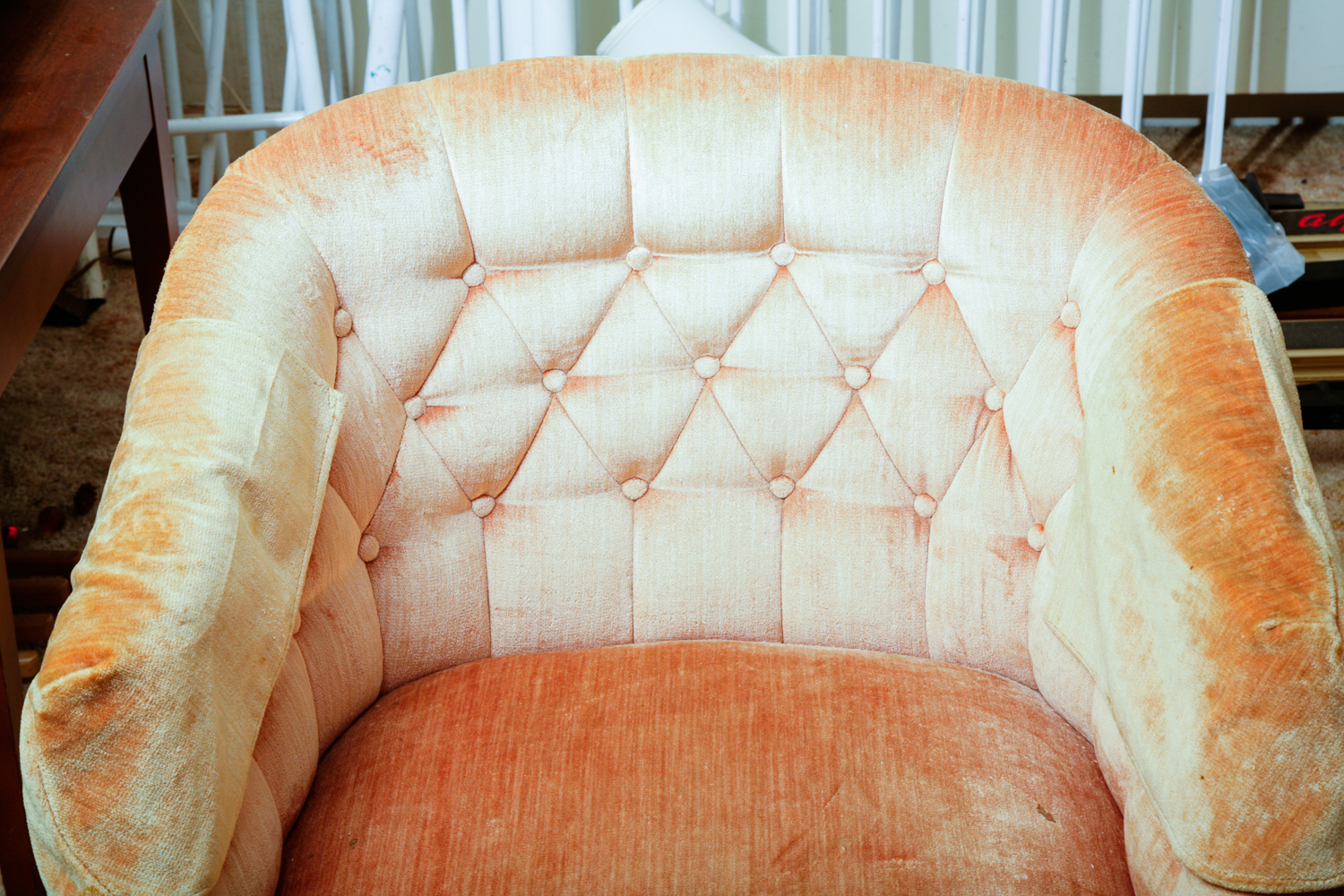 Vintage Orange Velour Louis XV Style Barrel Chair