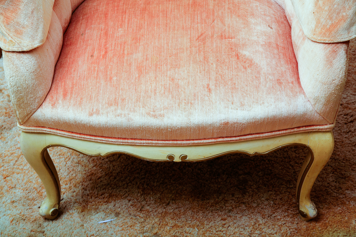 Vintage Orange Velour Louis XV Style Barrel Chair
