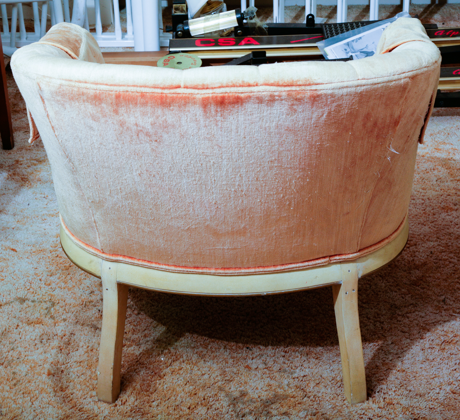 Vintage Orange Velour Louis XV Style Barrel Chair