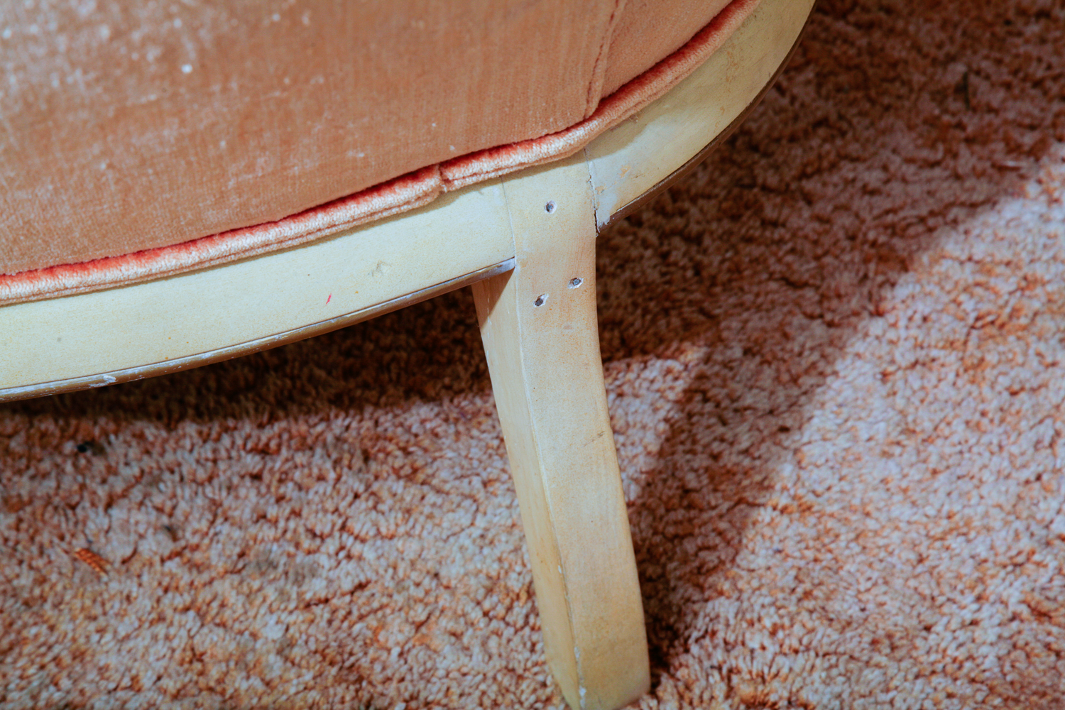 Vintage Orange Velour Louis XV Style Barrel Chair