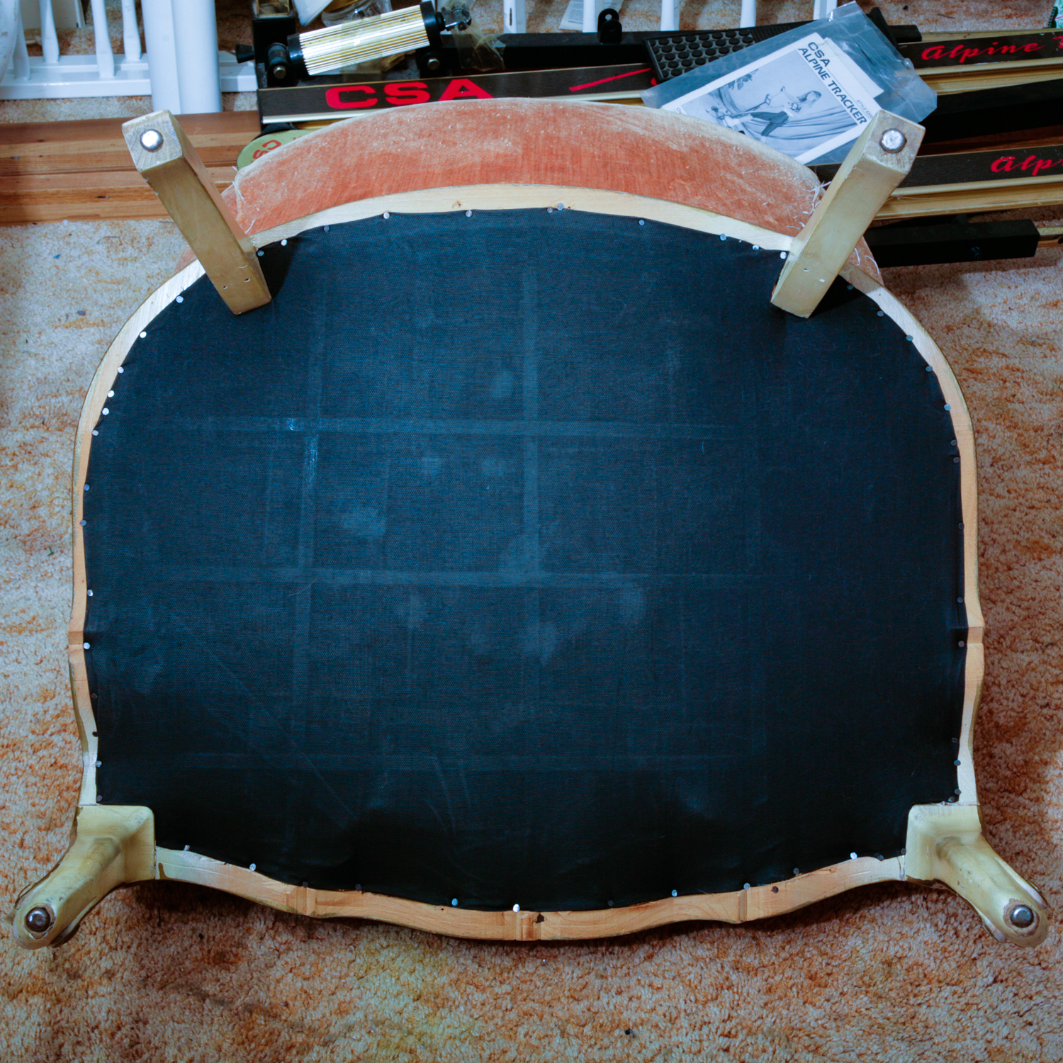 Vintage Orange Velour Louis XV Style Barrel Chair