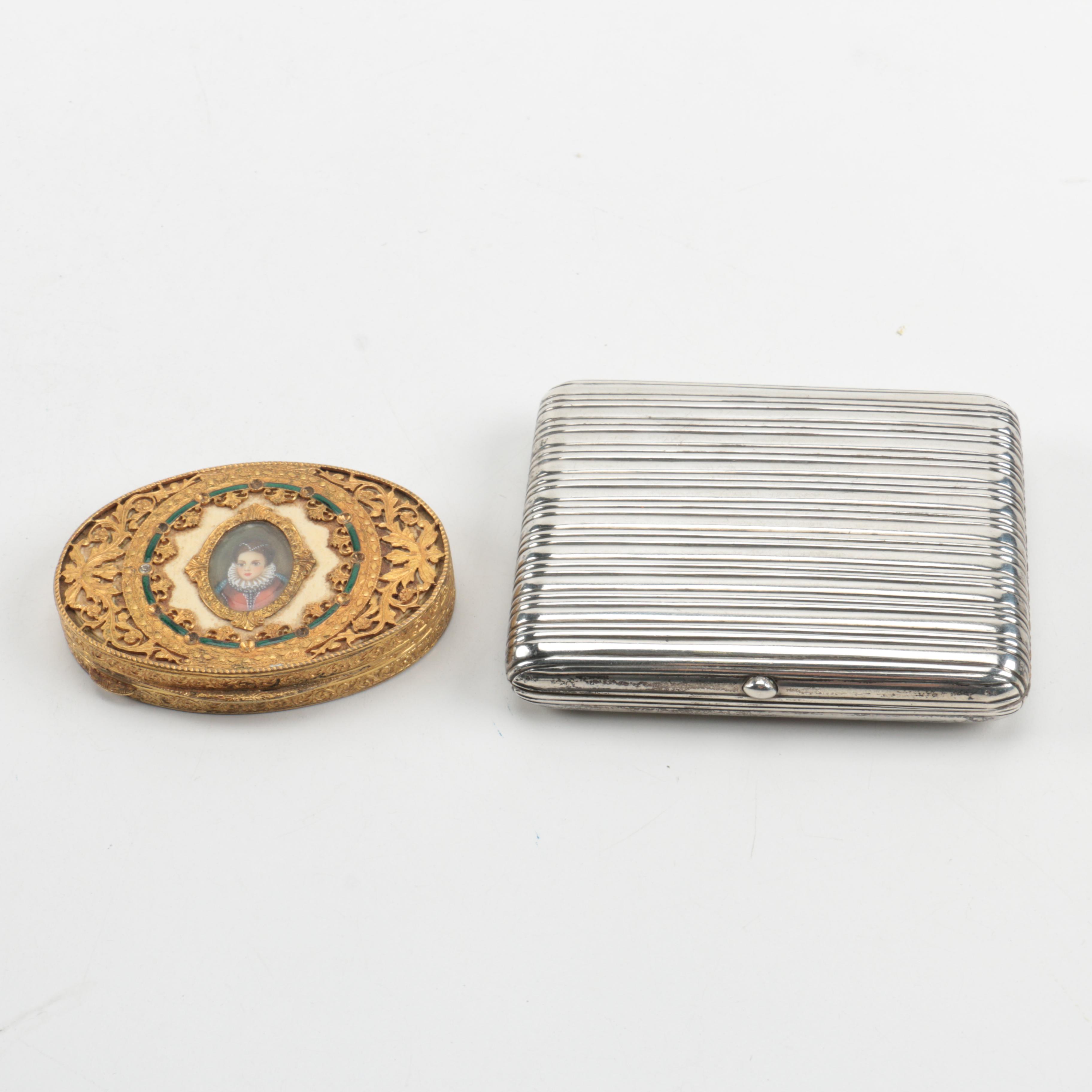 Antique Aleksandr Fuld Russian Silver Cigarette Case and Mirrored Compact