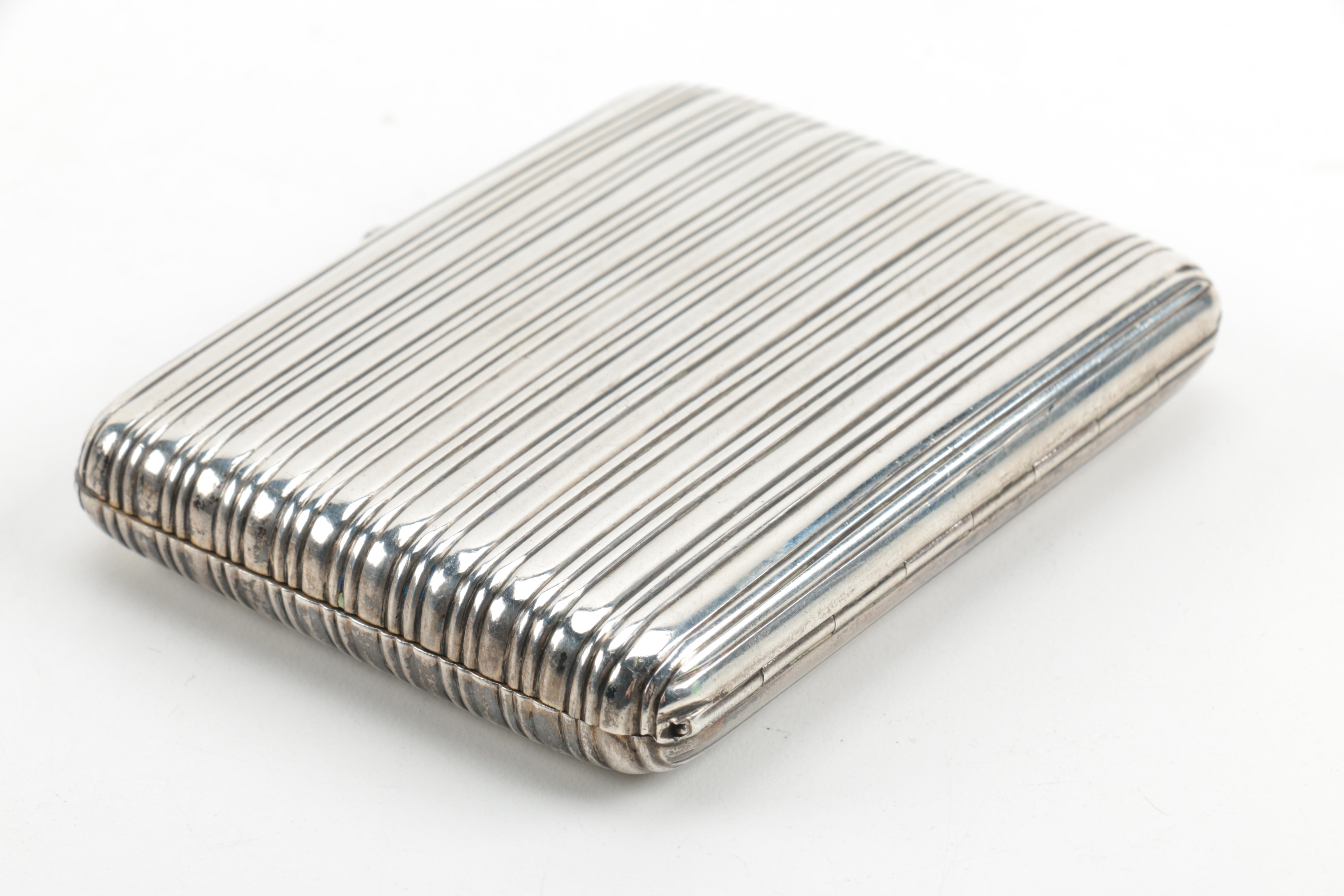 Antique Aleksandr Fuld Russian Silver Cigarette Case and Mirrored Compact