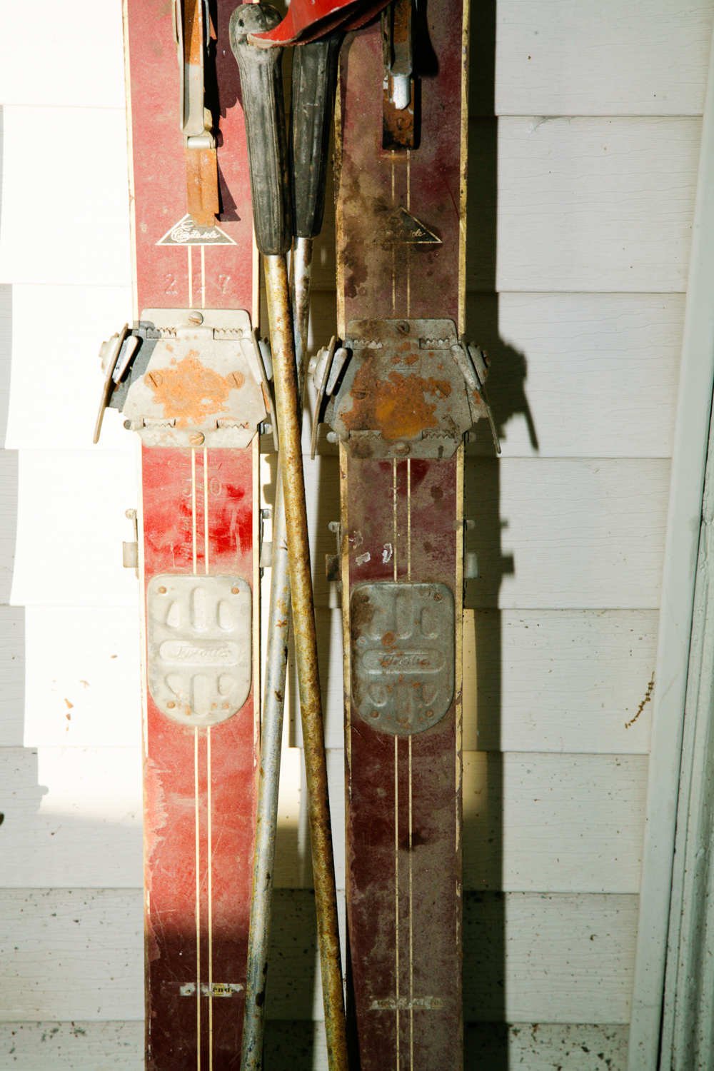 Vintage Tyrolia Imura Wooden Skis with Poles