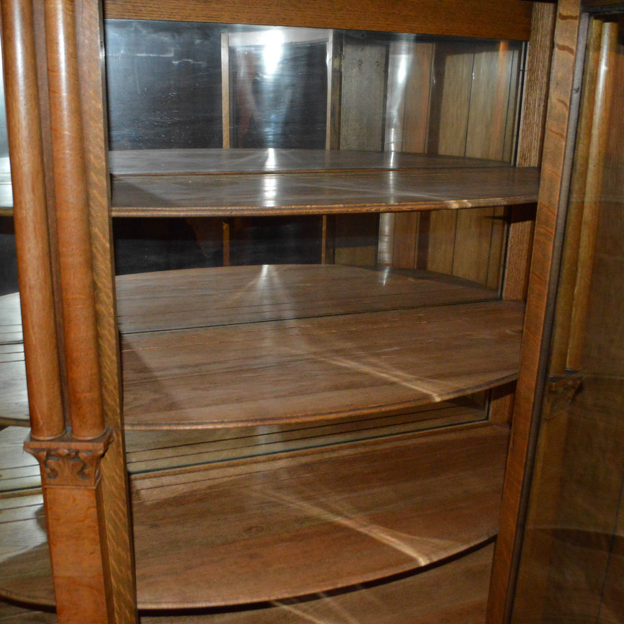 Antique Victorian Quartersawn Oak and Glass Bowfront Curio Cabinet