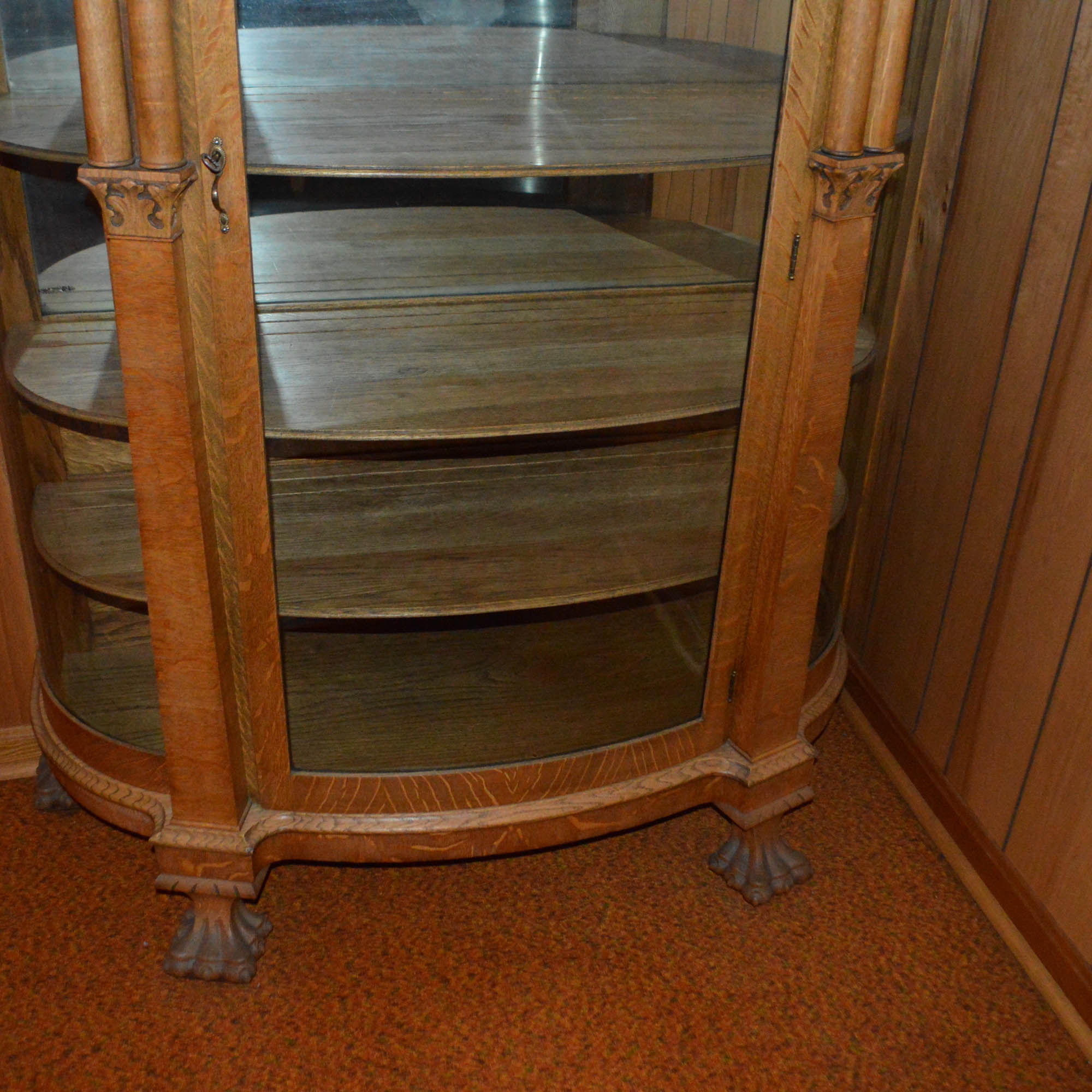Antique Victorian Quartersawn Oak and Glass Bowfront Curio Cabinet