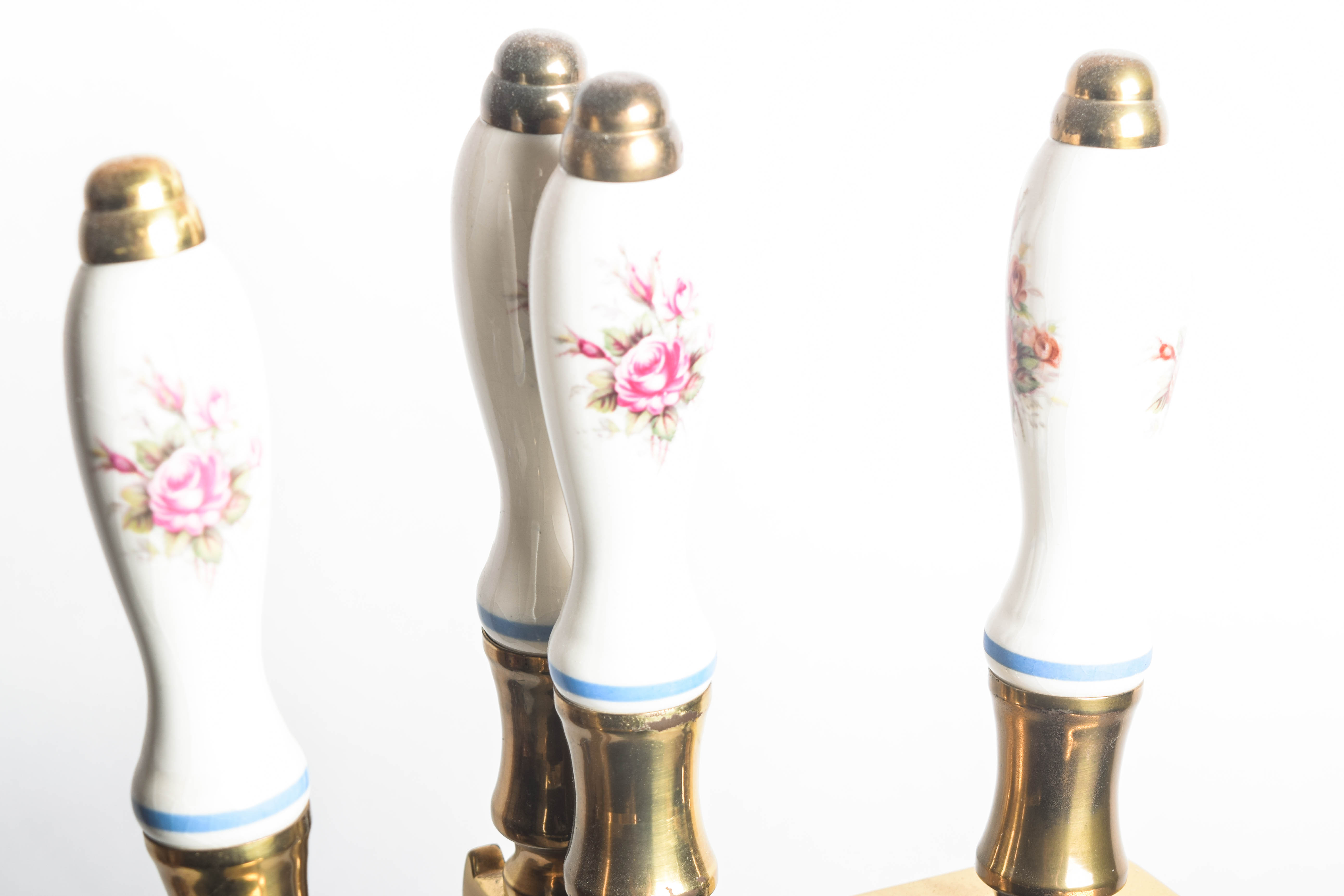 Brass Porcelain Head Fireplace Tools