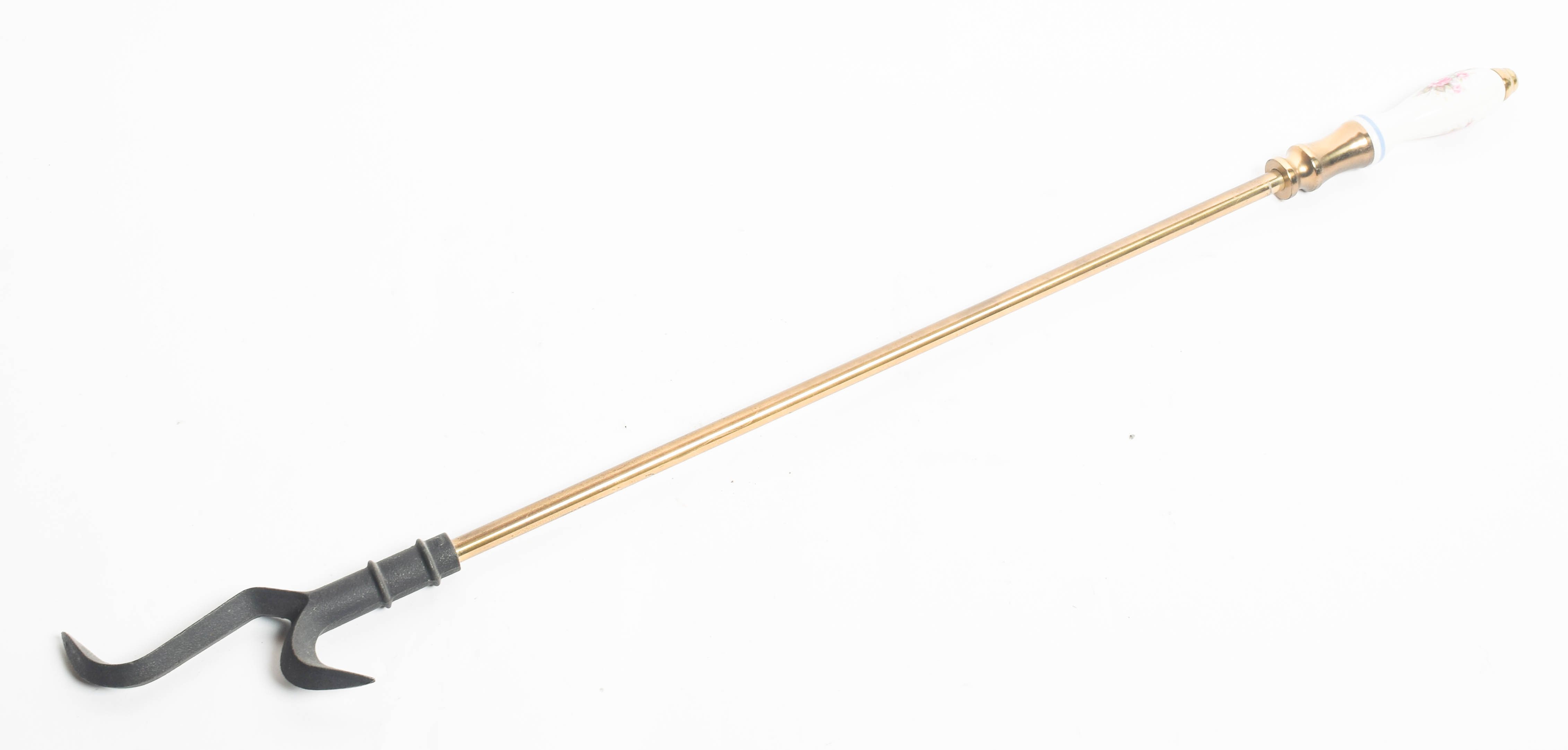 Brass Porcelain Head Fireplace Tools