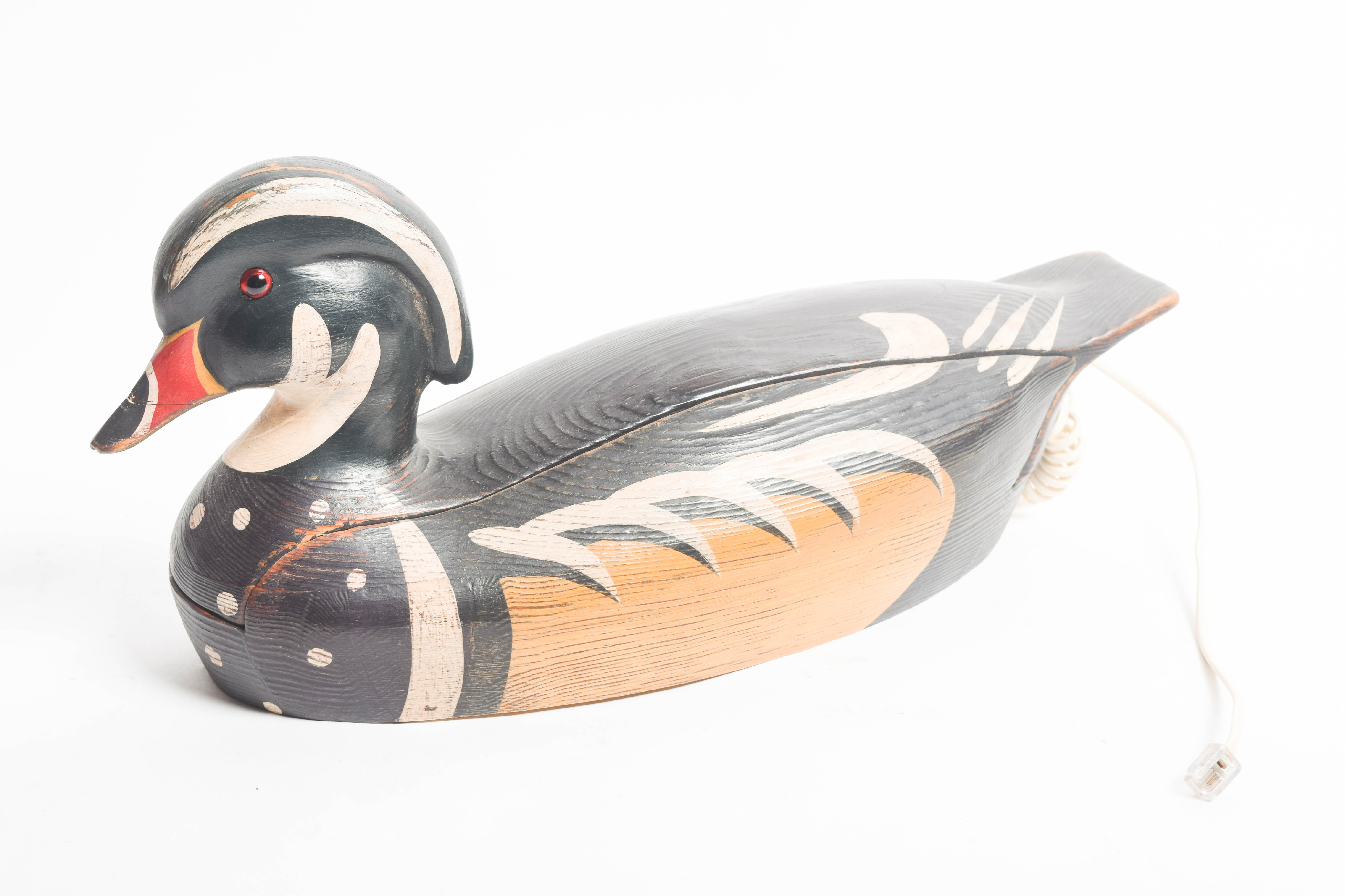 Duck Phone with Wooden Decoys and Brass Tray