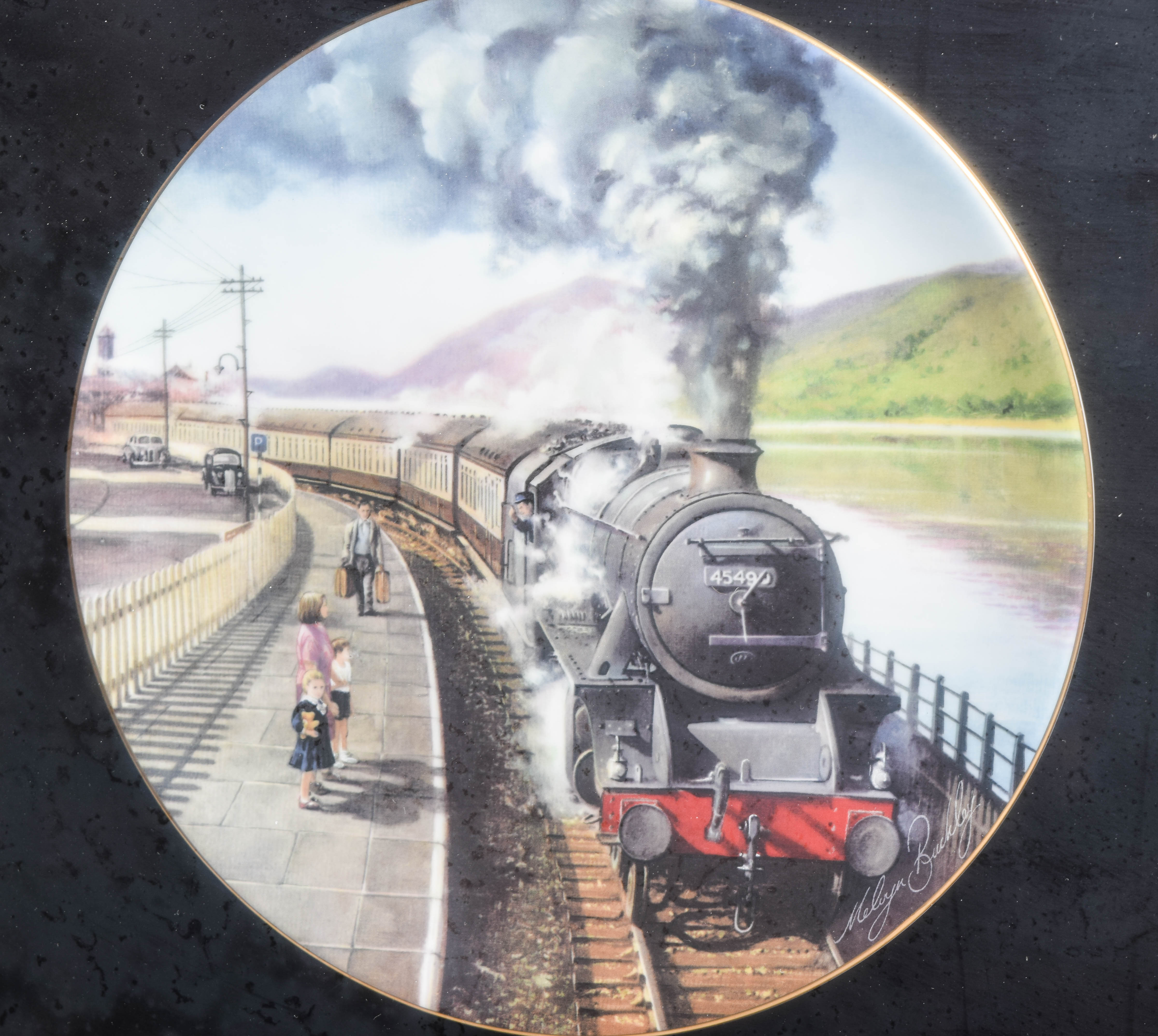 Pair of  Framed Vintage Train Themed Plates including Coalport