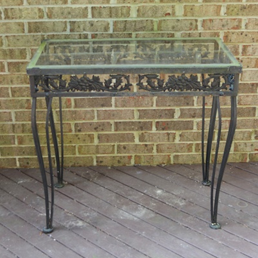 Patio Glass and Iron Accent Table