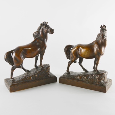 Paul Herzel Pompeian Bronze Mustang Bookends