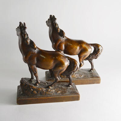 Paul Herzel Pompeian Bronze Mustang Bookends
