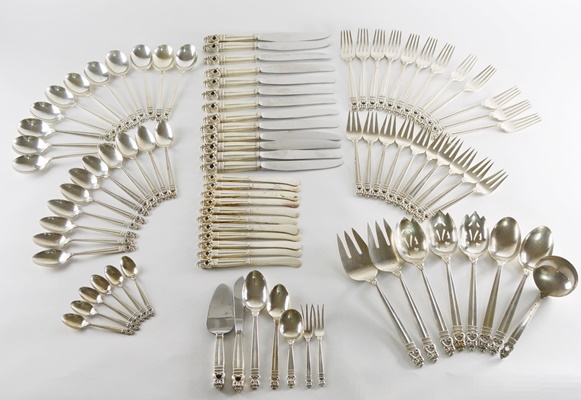 International Silver "Royal Danish" Sterling Flatware and Serving Utensil Set