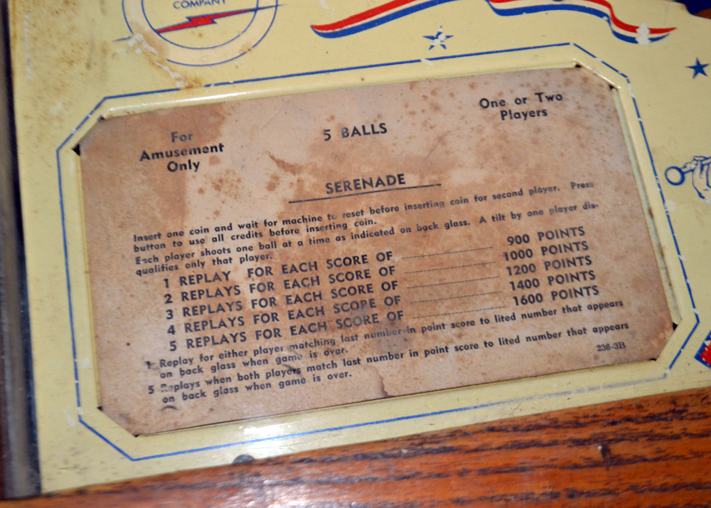 1960 Williams Electronic Mfg. Co. "Serenade" Pinball Machine