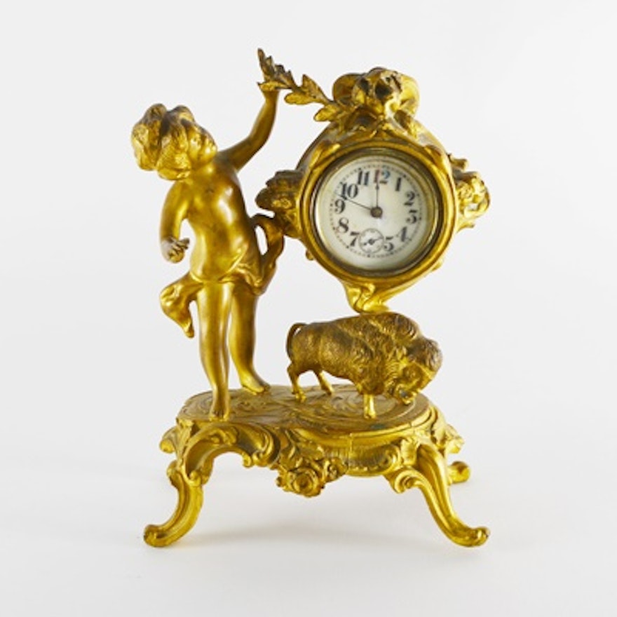 Antique Ansonia Gold Spelter Figural Clock