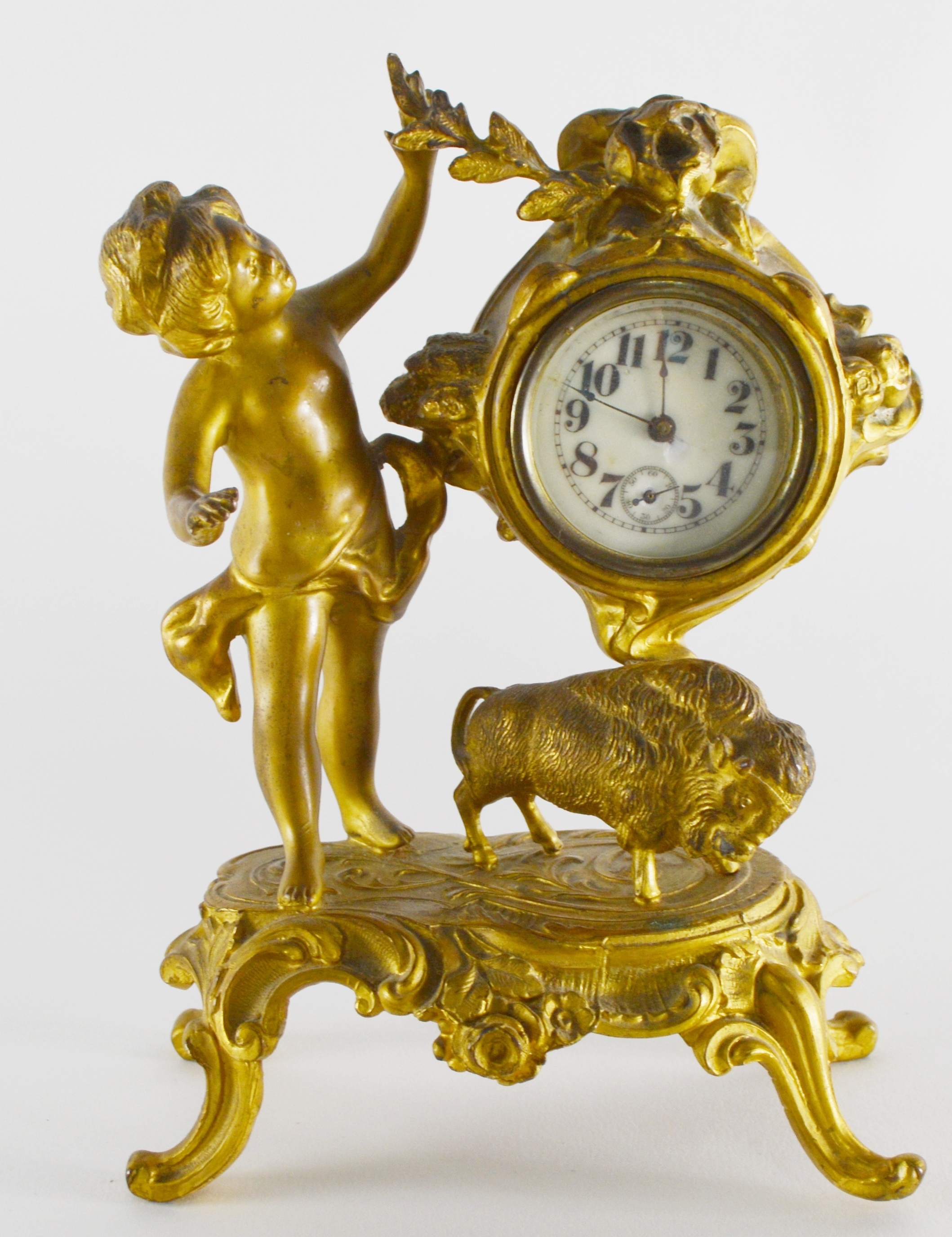 Antique Ansonia Gold Spelter Figural Clock