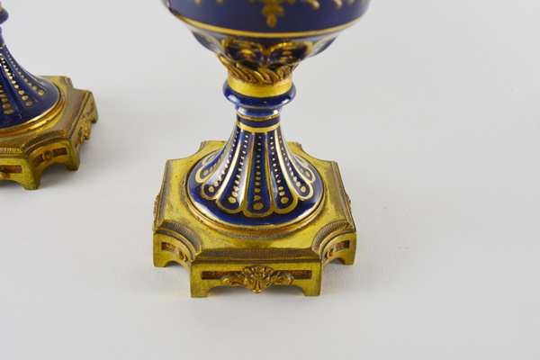 Antique French Sèvres Style Ormolu-Mounted Lidded Urns/Vases