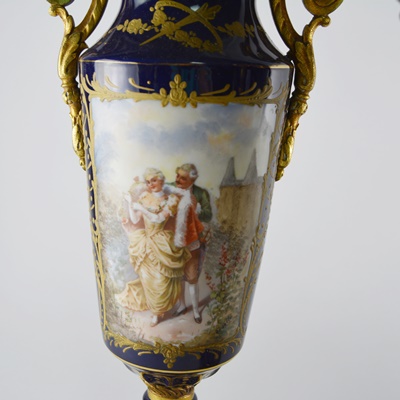 Antique French Sèvres Style Ormolu-Mounted Lidded Urns/Vases