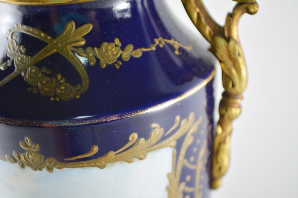 Antique French Sèvres Style Ormolu-Mounted Lidded Urns/Vases