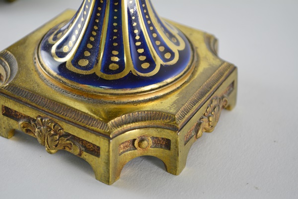 Antique French Sèvres Style Ormolu-Mounted Lidded Urns/Vases