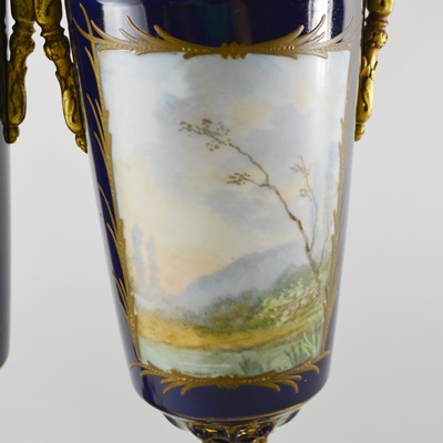 Antique French Sèvres Style Ormolu-Mounted Lidded Urns/Vases