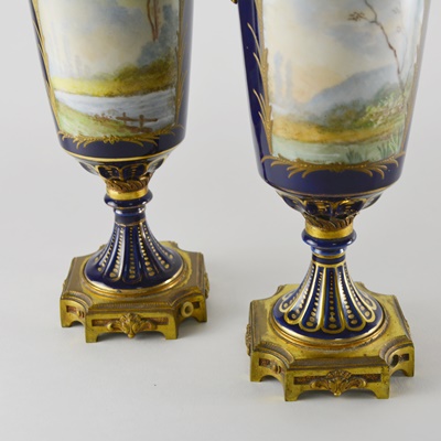 Antique French Sèvres Style Ormolu-Mounted Lidded Urns/Vases