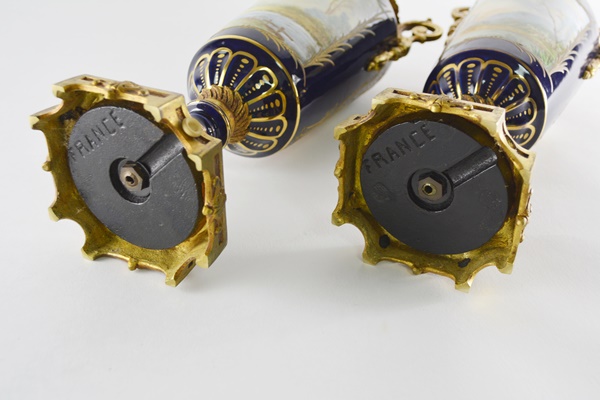 Antique French Sèvres Style Ormolu-Mounted Lidded Urns/Vases