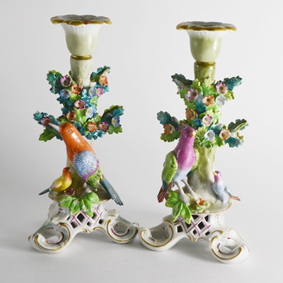 Vintage Sitzendorf Porcelain Bird Candlesticks