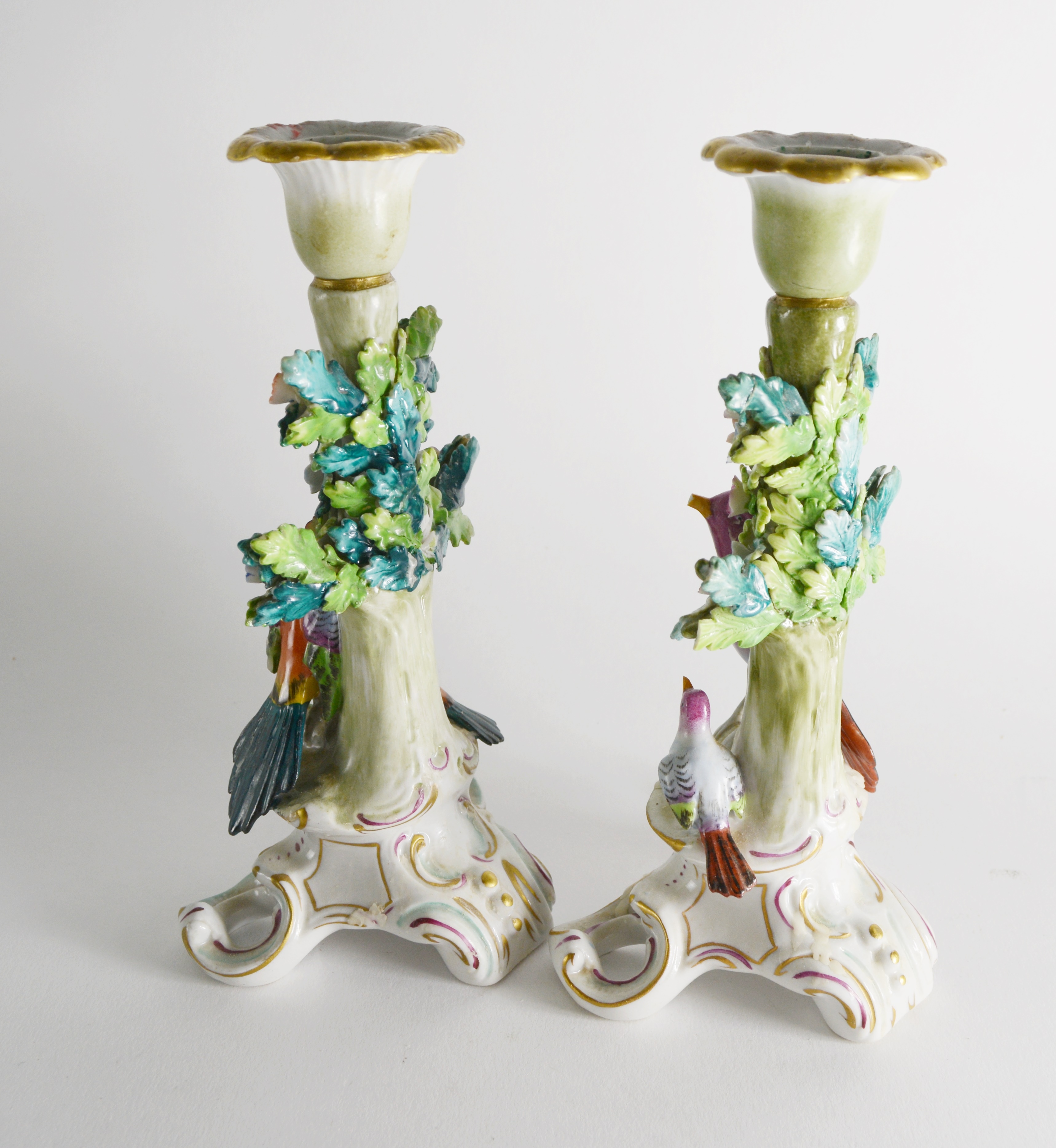 Vintage Sitzendorf Porcelain Bird Candlesticks