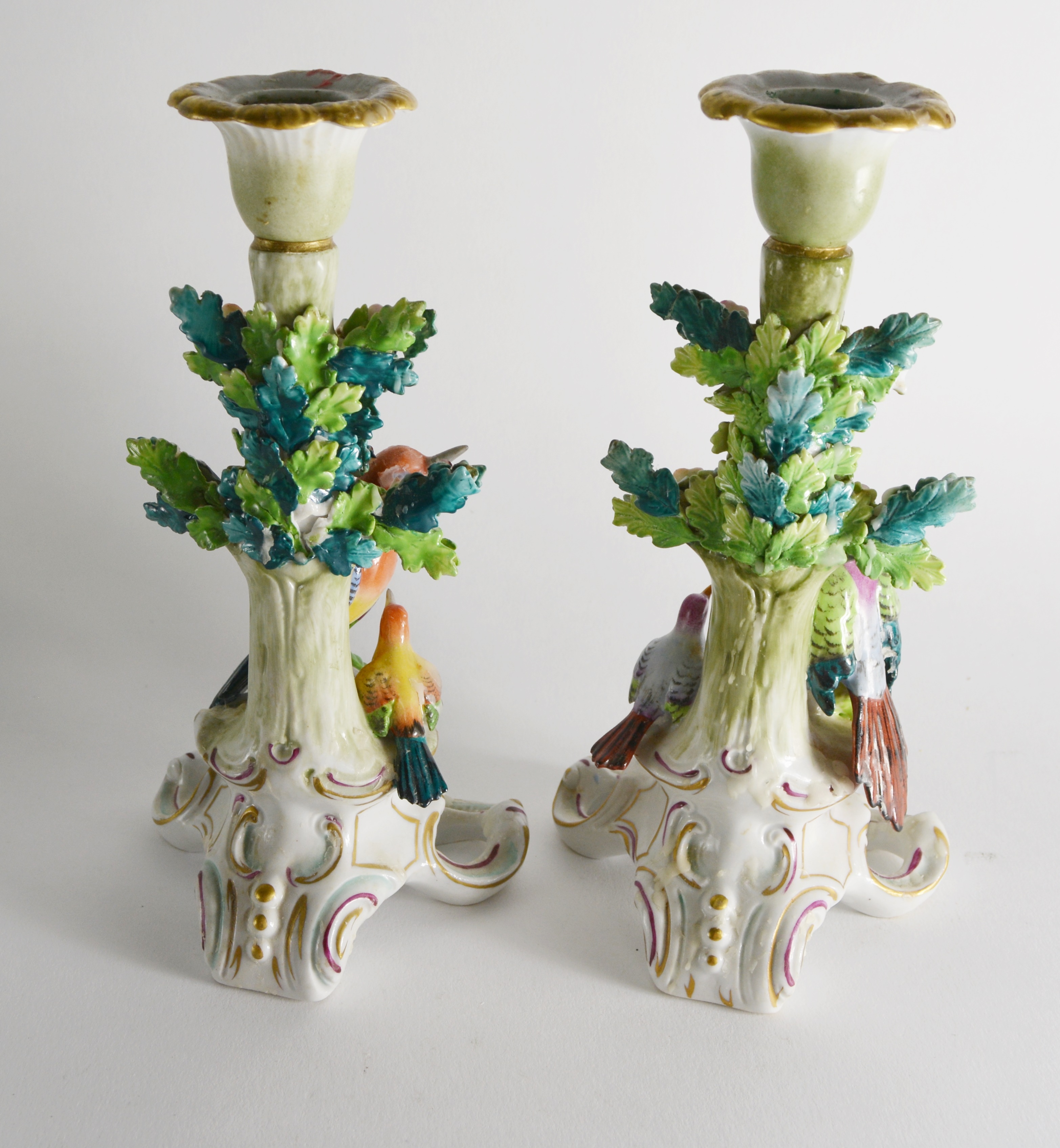 Vintage Sitzendorf Porcelain Bird Candlesticks