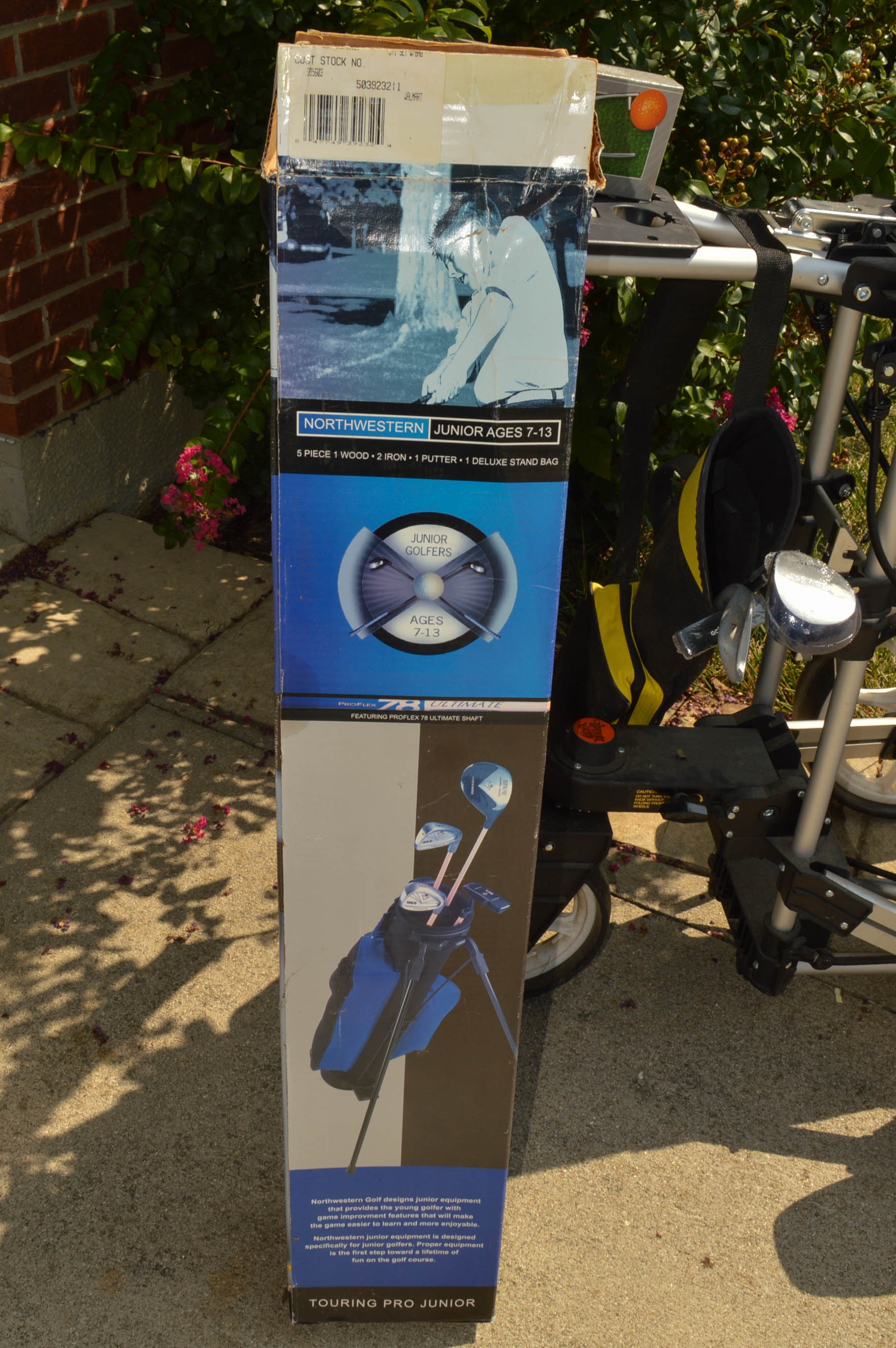Upright Caddy Walk-Behind Golf Cart, Clubs, and Junior Sets