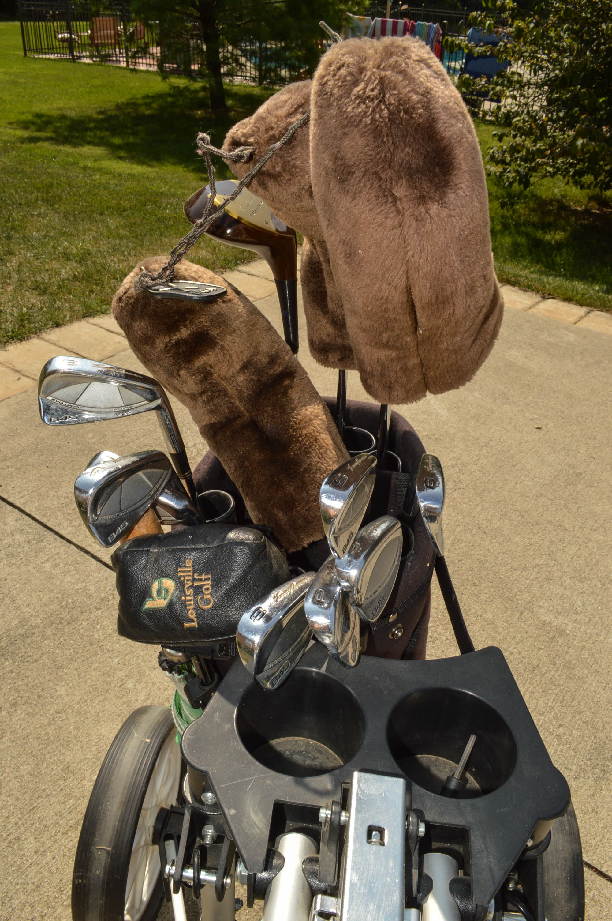 Upright Caddy Walk-Behind Golf Cart, Clubs, and Junior Sets