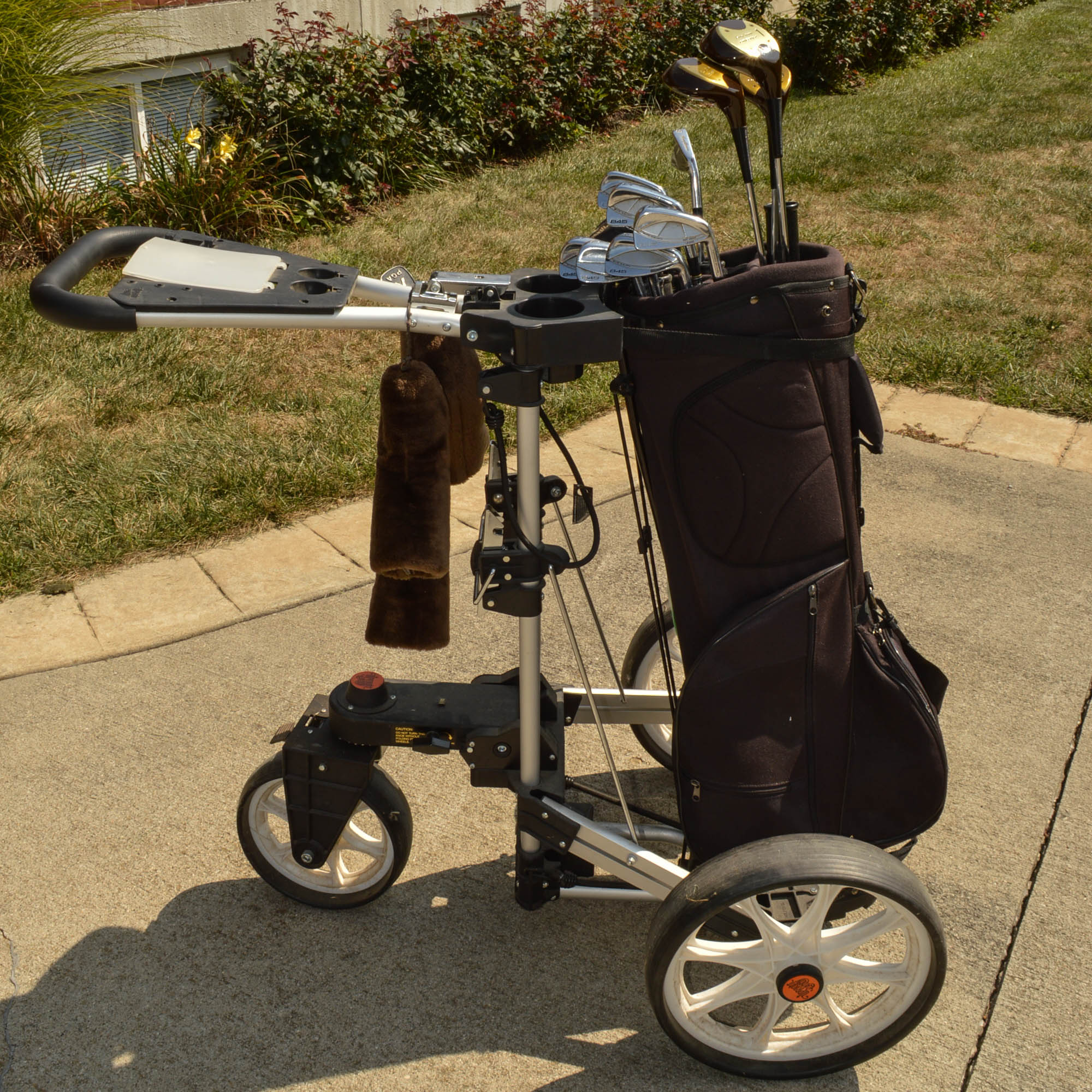 Upright Caddy Walk-Behind Golf Cart, Clubs, and Junior Sets