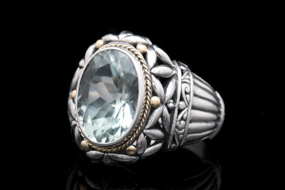 Sterling Silver and 18K Yellow Gold Praseolite Ring