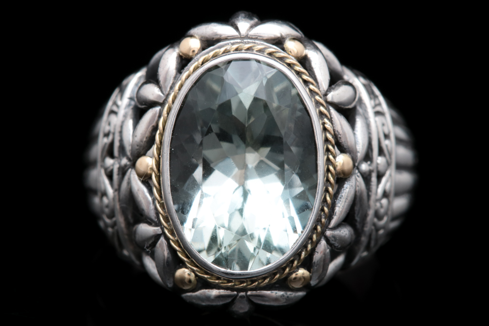 Sterling Silver and 18K Yellow Gold Praseolite Ring