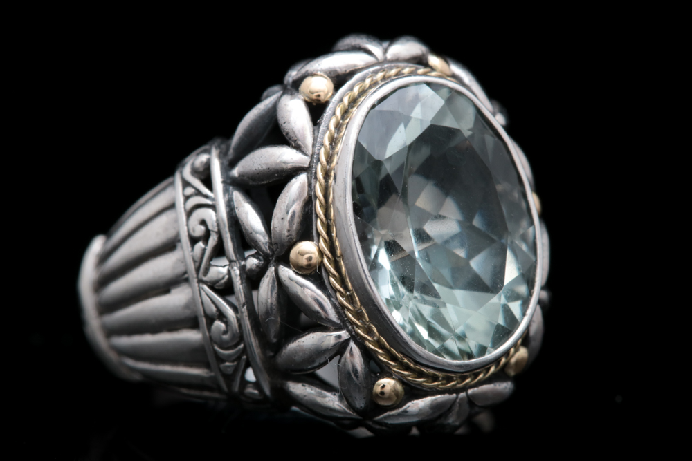 Sterling Silver and 18K Yellow Gold Praseolite Ring
