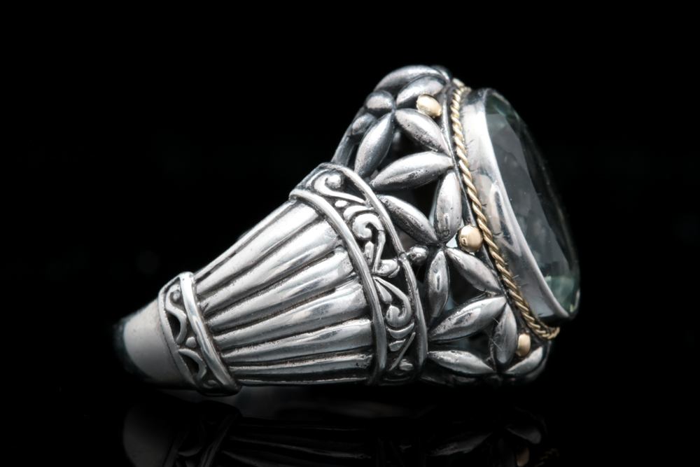 Sterling Silver and 18K Yellow Gold Praseolite Ring