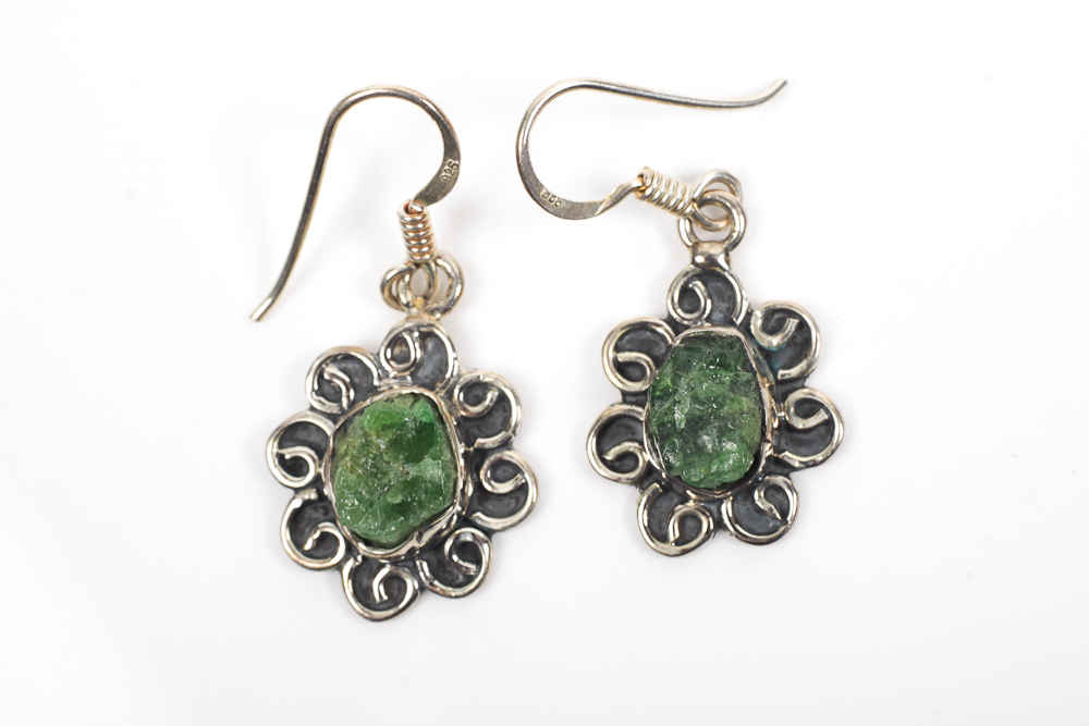 Variety of Sterling Silver Earrings with Green Gemstones
