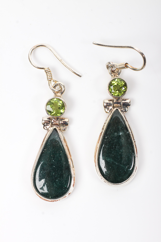 Variety of Sterling Silver Earrings with Green Gemstones