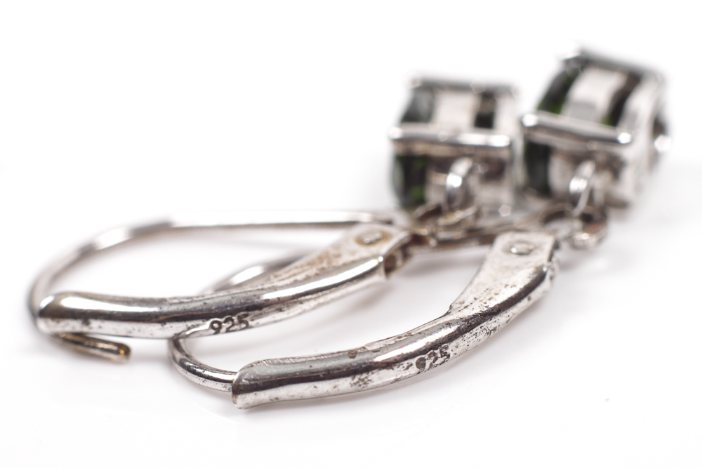 Variety of Sterling Silver Earrings with Green Gemstones