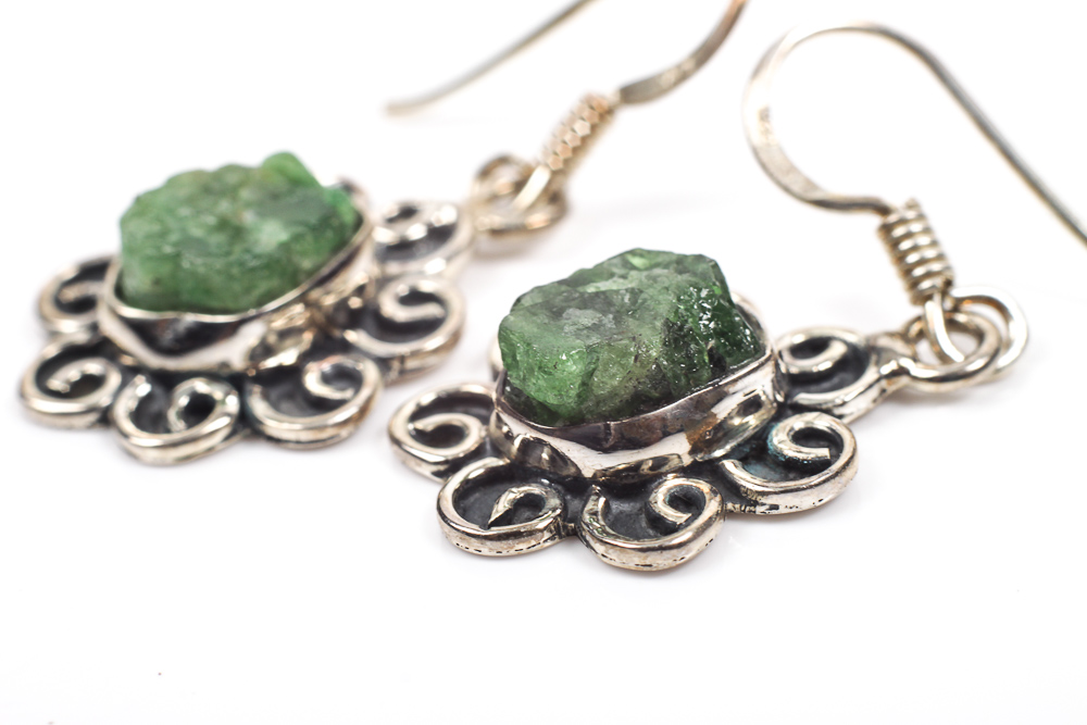 Variety of Sterling Silver Earrings with Green Gemstones