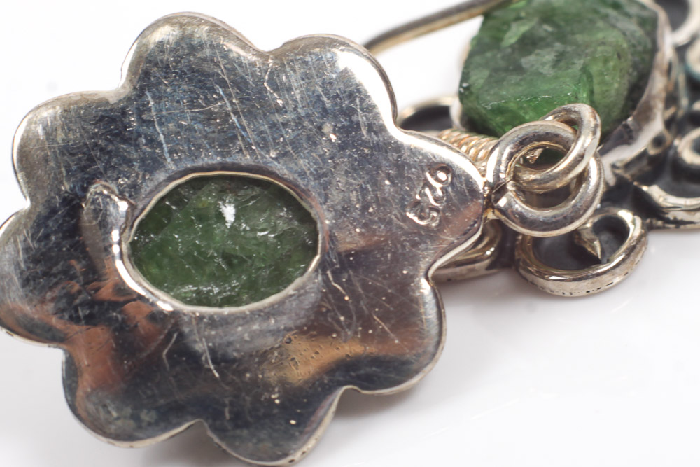 Variety of Sterling Silver Earrings with Green Gemstones