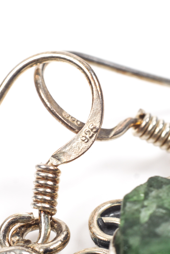 Variety of Sterling Silver Earrings with Green Gemstones