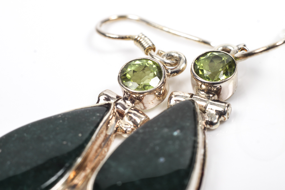 Variety of Sterling Silver Earrings with Green Gemstones